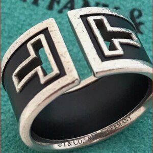 Tiffany T Black Ceramic Cut Out Ring  Sterling Silver